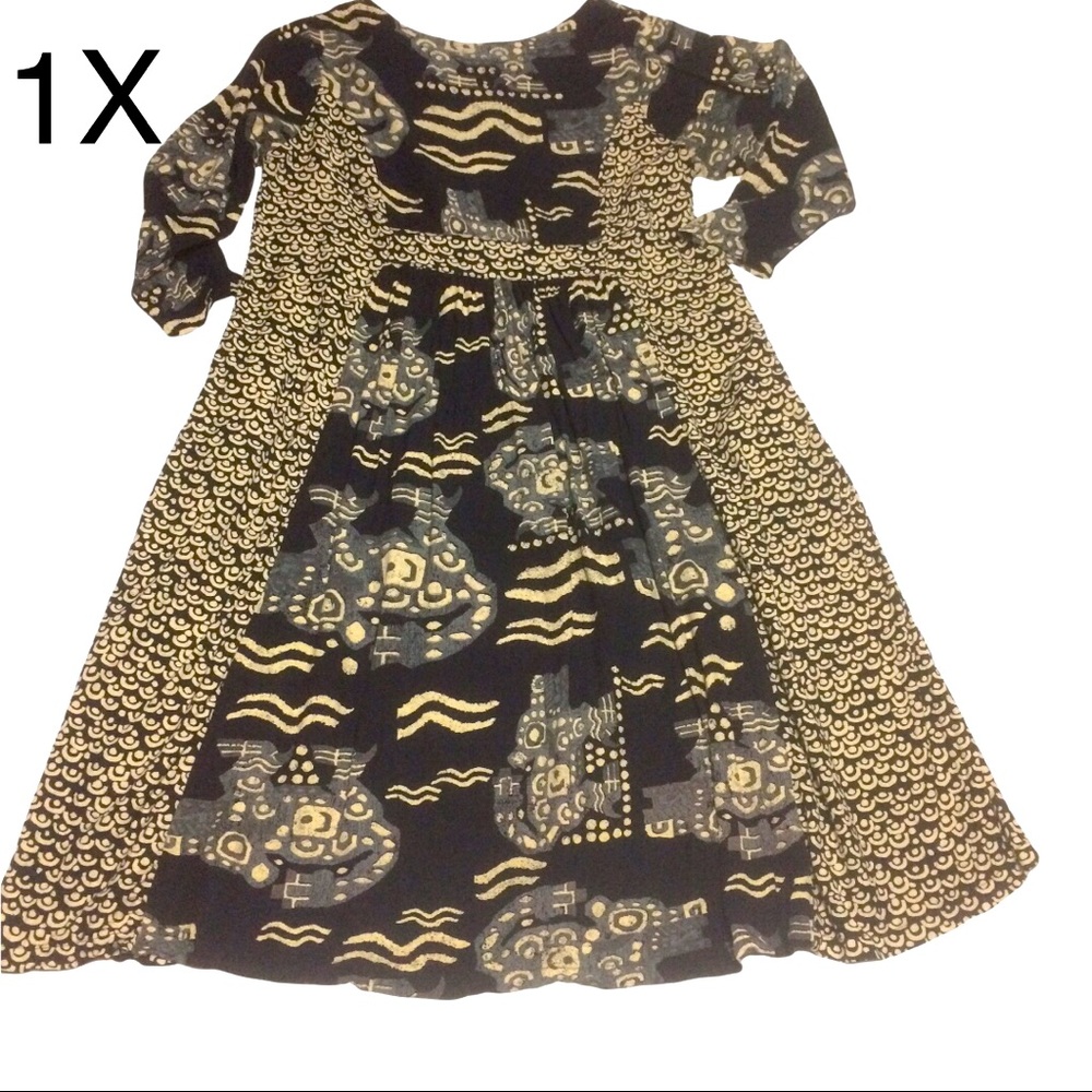 NWOT New Options Plus Hieroglyph Long-sleeve Maxi Dress Plus Size 1X